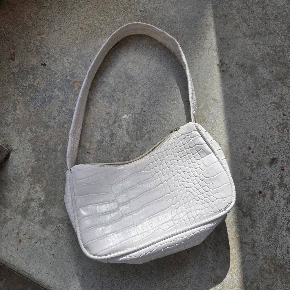 white croc embossed shoulder bag